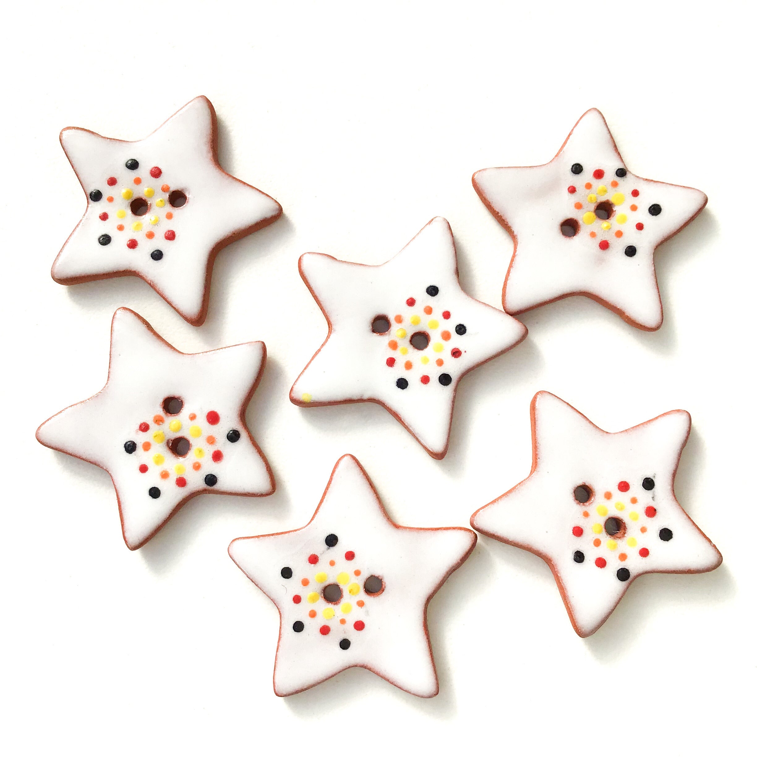 Red & Yellow Color Flare Star Buttons - Ceramic Star Buttons - 1 1